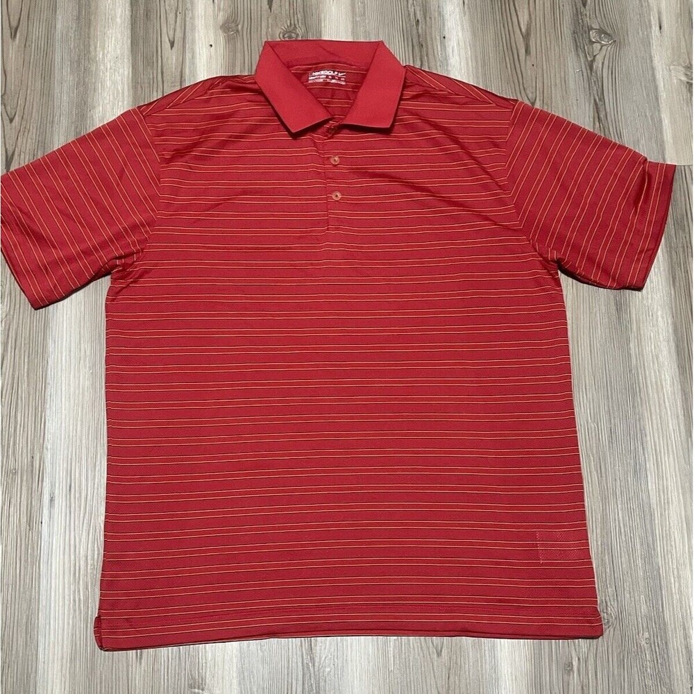 Nike Golf Mens Size XL Dri-Fit Red Striped Short Sleeve Golf Polo Polyester